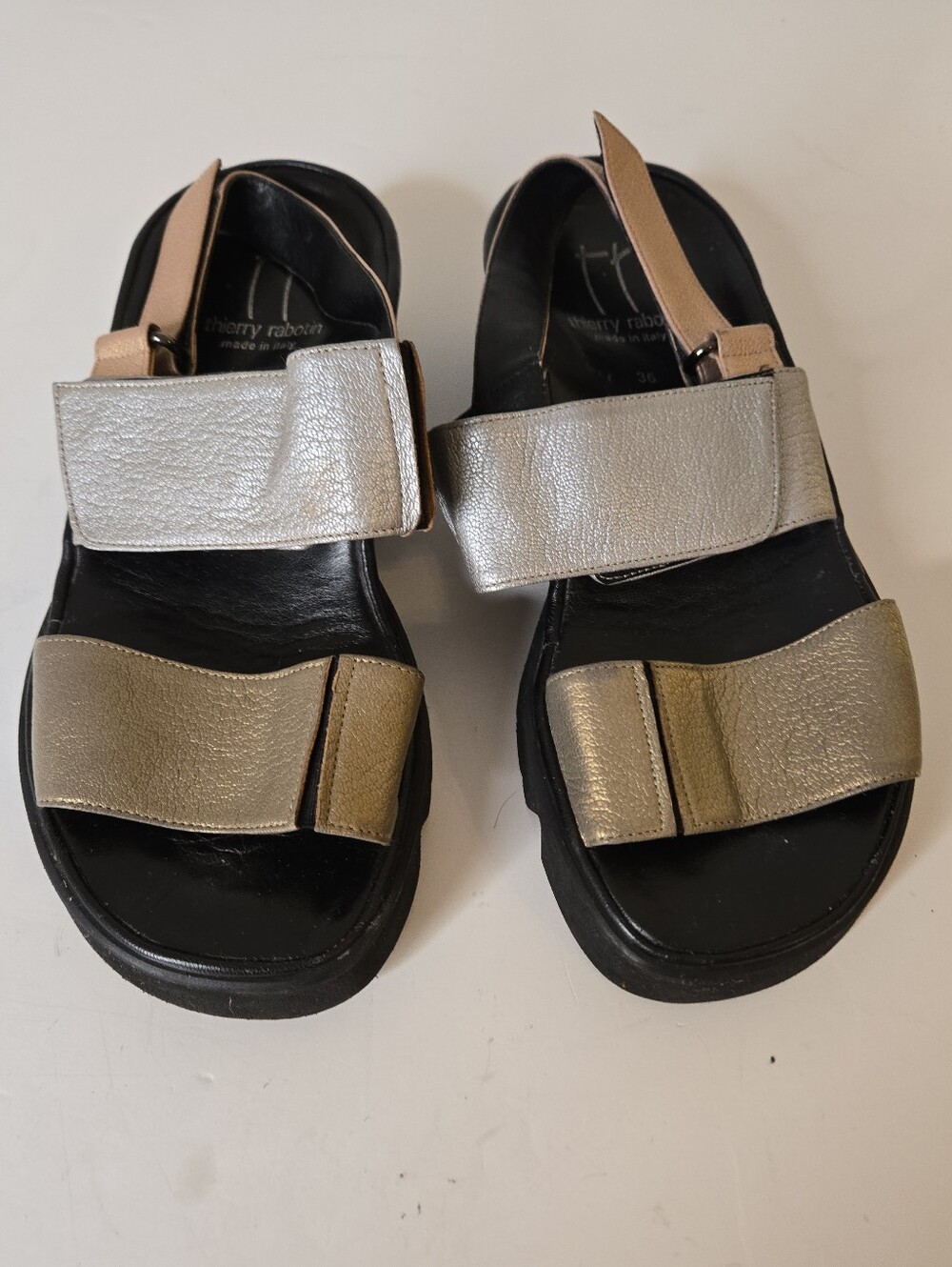 Thierry Rabotin Silver and Gold Metalic Sandals Size EU36 US 6